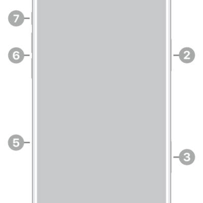The front view of iPhone 18 Pro Max. The front camera is at the top center. The side button is on the right side. The USB-C connector is on the bottom. On the left side, from bottom to top, are the SIM tray, the volume buttons, and the Action button.