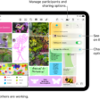 A shared Freeform board on iPad with the collaboration menu open and the location other participants on the board marked with color tick marks.
