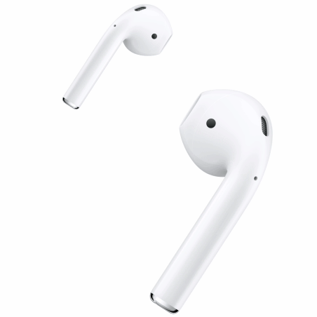 AirPods are shown. One of the AirPods is tapped twice.
