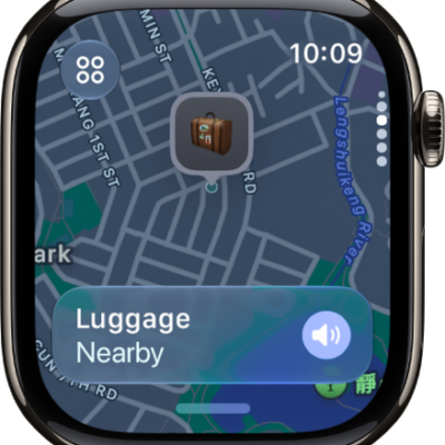 A Find My screen showing the location of a suitcase on a map.
