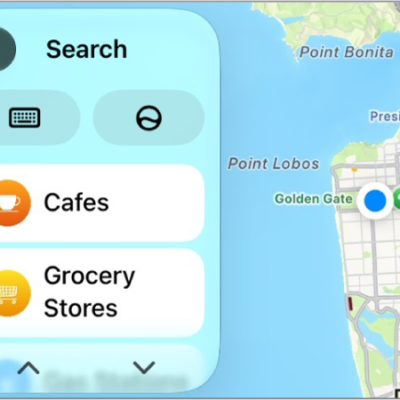 A CarPlay screen showing a map of San Francisco.