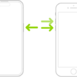 Two iPhone models, one with a Home button and one without, screens facing up. The volume buttons of each are on the left, and the side button is on the right.