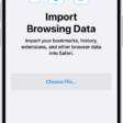 The Import Browsing Data screen, prompting you to choose a file to import.