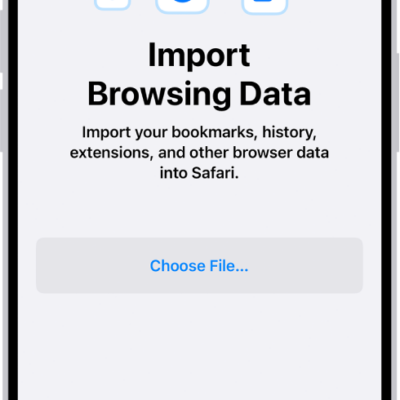 The Import Browsing Data screen, prompting you to choose a file to import.