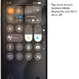 The Control Center screen showing that tapping the top-left button turns on Airplane Mode.