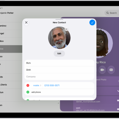 The New Contact window in the Contacts app.