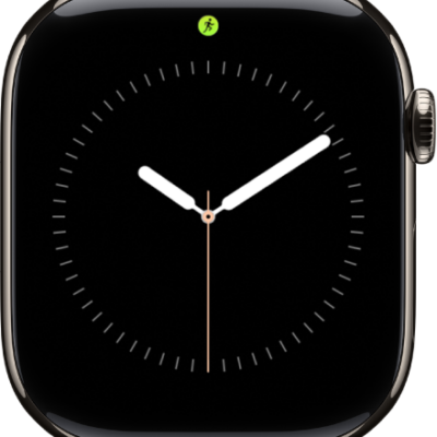 The Apple Watch face with a Live Activity dot at the top center.