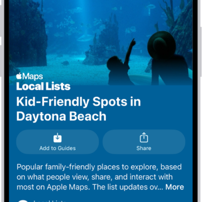 The Maps app showing a guide about underwater locations.