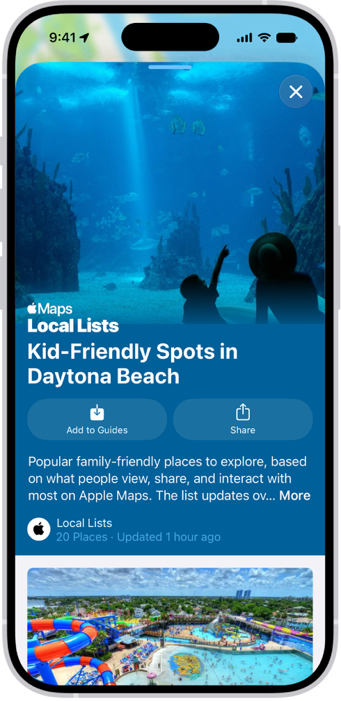 The Maps app showing a guide about underwater locations.