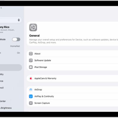 The iPad Home Screen with several app icons, including the Settings app icon, which you can tap to change your iPad sound volume, screen brightness, and more.