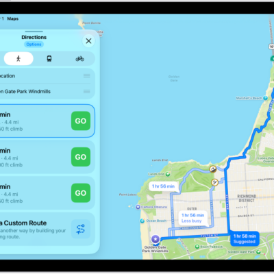 A map with two walking routes, each listed with a Steps button.