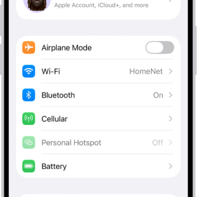 The Settings screen showing that iPhone is connected to a Wi-Fi network called HomeNet.