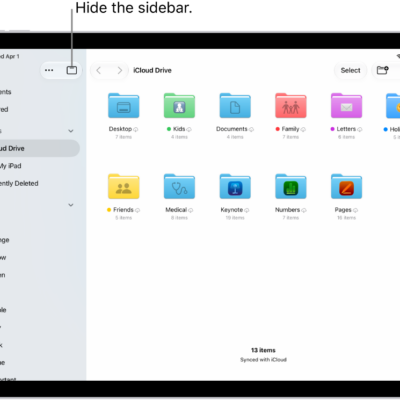 The Files app showing the files and folders in your iCloud Drive. At the top of the screen are buttons for selecting items, creating a new folder, changing the view (List, Icons, Columns), and Search.