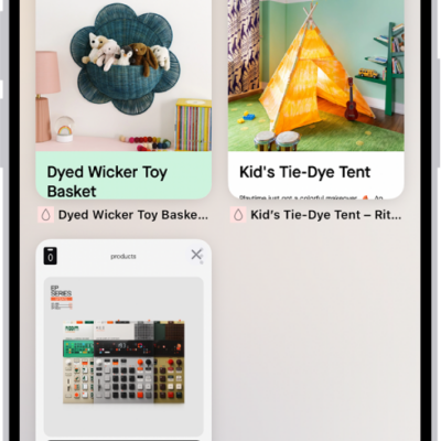 Previews of three open tabs in a Tab Group called Kids are visible on the screen.