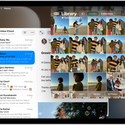 An iPad screen showing work in progress across two Notes windows and one Mail window.