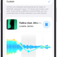 iPhone screen showing Equalizer set to Custom, with Low, Mid, and High sliders below.