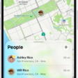 The Find My app showing locations of family members on a map.