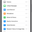 The Privacy & Security screen, with settings to control whether apps can use the camera, microphone, and other parts of your iPhone.