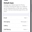 The screen for changing your default apps for sending email, browsing the web, and more.
