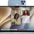 A MacBook Pro using an iPhone as a webcam and showing a FaceTime conversation.