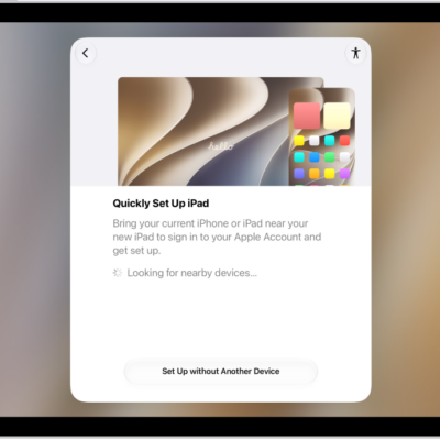 The set up screen that appears after you first turn on your iPad.