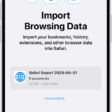 The Import Browsing Data screen, showing the CSV file of passwords from another password manager to be imported.