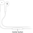 Apple EarPods; the center button is located on the cord leading to the earpiece for the right ear.
