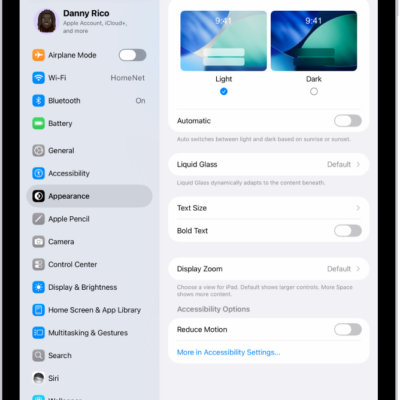 The Display and Brightness screen in Settings.