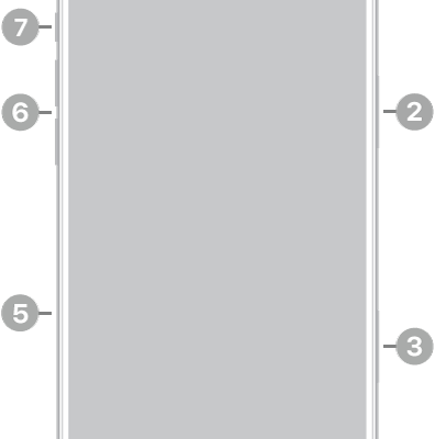 The front view of iPhone 17 Pro Max. The front camera is at the top center. The side button is on the right side. The USB-C connector is on the bottom. On the left side, from bottom to top, are the SIM tray, the volume buttons, and the Action button.