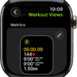 The Workout Views screen, showing the Metrics workout view for a Hiking workout.