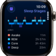 The Sleep app showing estimated time spent awake and in REM, Core, and Deep sleep.