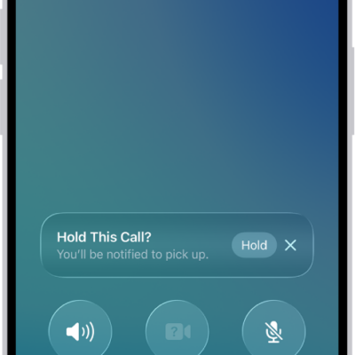 An ongoing call screen showing a banner that asks if the caller would like to use Hold Assist to receive a notification when they’re no longer on hold.