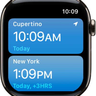 The World Clock app with a list of cities.