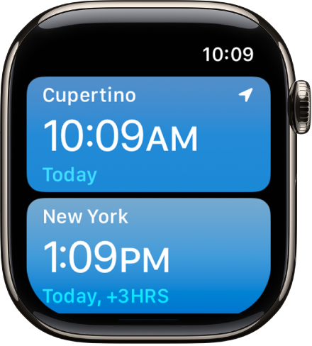 The World Clock app with a list of cities.