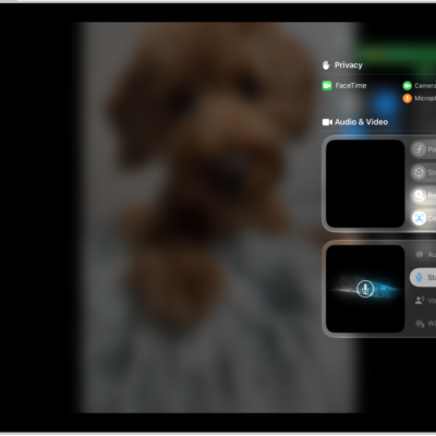 A menu in Control Center shows input source options for recording your side of a videoconference.