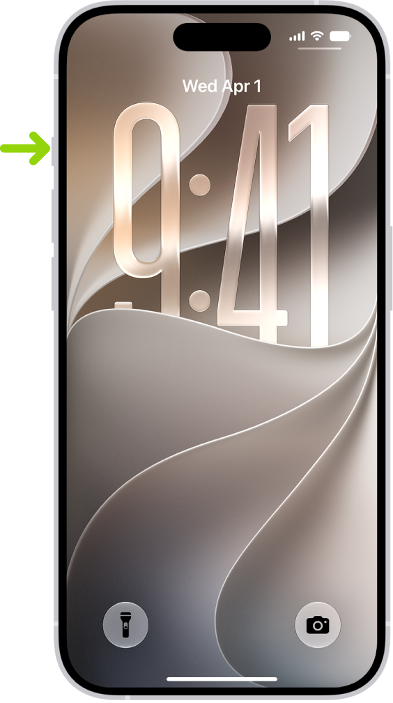 A screen showing that the Action button is located on the left edge of the iPhone 15 Pro. You can customize the function of the button in Settings > Action Button.