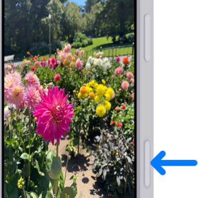 An arrow points to the location of the Camera Control on the side of iPhone.