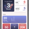 A screen in the Journal app showing the current streak and metrics like number of words written.