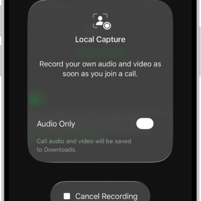 The screen for initiating Local Audio and Visual capture of your side of a videoconference.