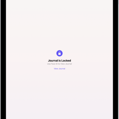 A screen in the Journal app that prompts you to use Touch ID to unlock your journal.