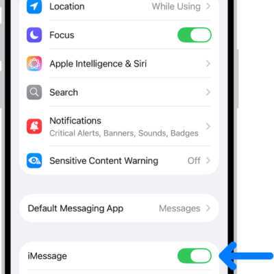 The Messages settings pane with iMessage turned on.