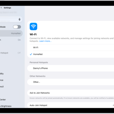 The Settings screen showing available Wi-Fi networks.