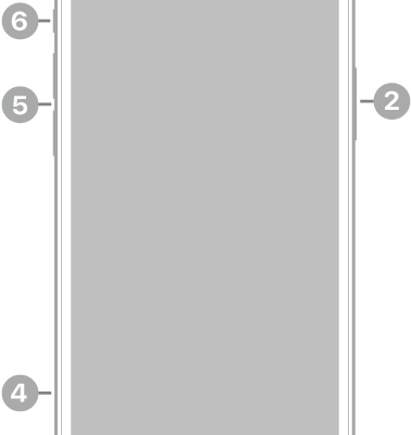 The front view of iPhone 12. The front camera is at the top center. The side button is on the right side. The Lightning connector is on the bottom. On the left side, from bottom to top, are the SIM tray, the volume buttons, and the Ring/Silent switch.