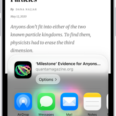 In Safari, the Share button on a webpage has been tapped, revealing a list of options, including Add to Reading List.