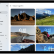 Wallpaper Suggestions is open in the Photos app. Automatically generated combinations of photos, filter effects, and clock face fonts appear as suggestions.