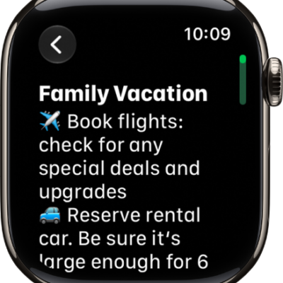 A note for a family vacation.