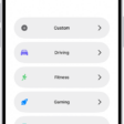 A Focus setup screen for the additional provided Focus options, including Custom, Driving, Fitness, Gaming, Mindfulness, and Reading.