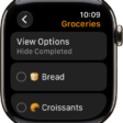 The Reminders app showing a grocery list.