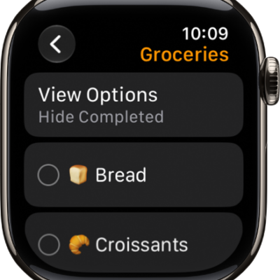 The Reminders app showing a grocery list.