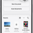 The main screen of the Preview app. The New Document and Scan Documents buttons are in the middle of the screen. At the bottom of the screen are the Recents, Shared, and Browse tabs.
